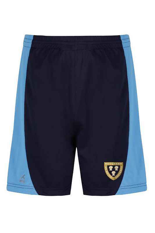 Navy and Sky PE Shorts with West Kirby Logo